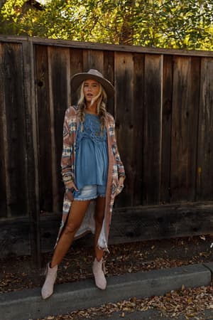 Multi / Santa Fe Rose Duster Cardigan in Multi
