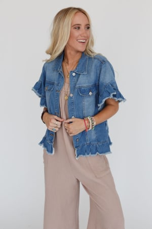 Scottie Ruffle Denim Jacket: undefined