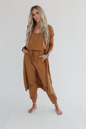 Set to Go Textured Jumpsuit And Cardigan Set: undefined