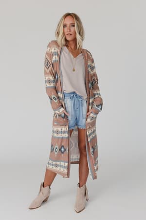 Multi / Santa Fe Rose Duster Cardigan in Multi