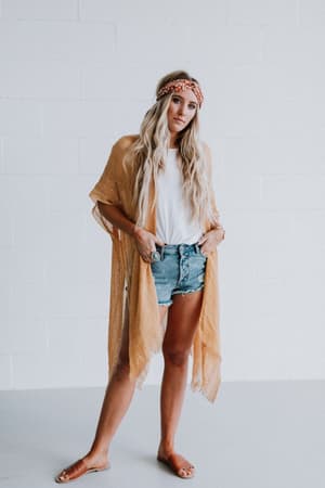Mikka Sequin Frayed Trim Kimono - Mustard - Three Bird Nest