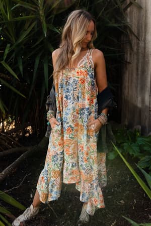 The Nest Ellie Ruffle Midi Dress: undefined