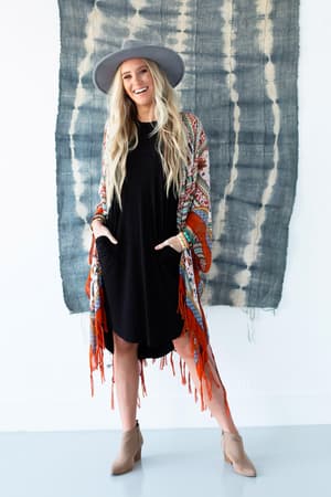 Riviera Border Print Kimono - Rust | Kimonos - Three Bird Nest