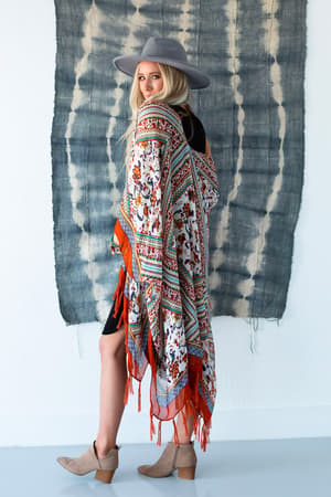 Riviera Border Print Kimono - Rust | Kimonos - Three Bird Nest