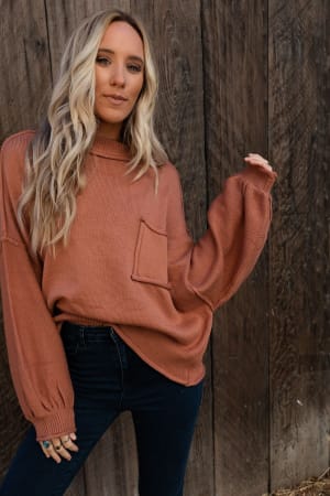 fireside-talks-balloon-sleeve-sweater-rust/Rust