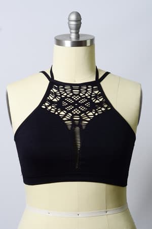 Floral Cut Out Plus Sized Bralette - Black - Three Bird Nest