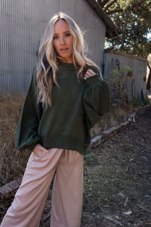 fireside-talks-balloon-sleeve-sweater-olive/Olive