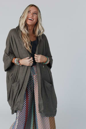 The Nest Boho Essential Hooded Ribbed Sweater: undefined