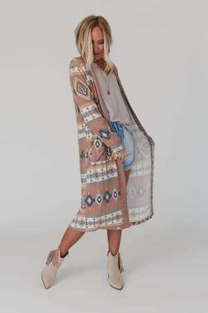 Multi / Santa Fe Rose Duster Cardigan in Multi