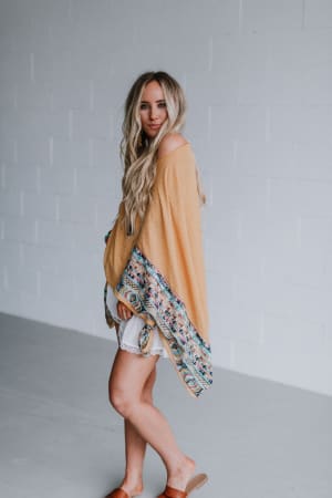 Fallon Embroidered Sleeve Kimono - Mustard - Three Bird Nest