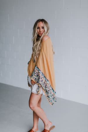 Fallon Embroidered Sleeve Kimono - Mustard - Three Bird Nest