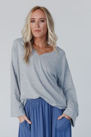 love-it-v-neckline-sweater-top-heather-gray/Heather Gray