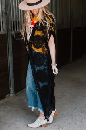 Cheri Scallop Lace Duster - Black  - Three Bird Nest