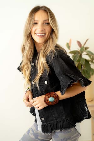 Scottie Ruffle Denim Jacket: undefined