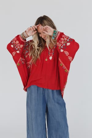 frida-embroidered-dolman-sleeve-top-rust/Red Orange