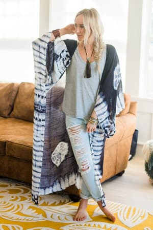 Spellbound Tie Dye Kimono - Black - Three Bird Nest