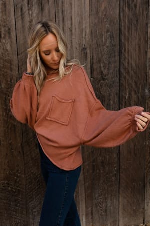 fireside-talks-balloon-sleeve-sweater-rust/Rust