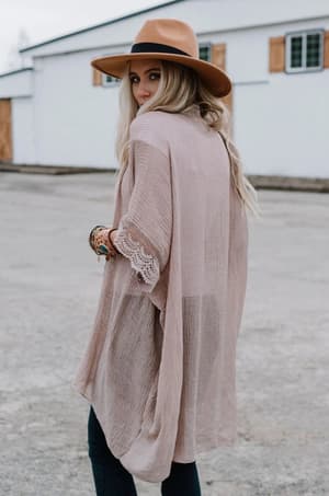 Marie Lace Trim Kimono - Mocha - Three Bird Nest