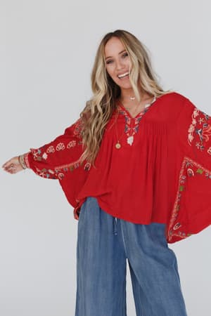 frida-embroidered-dolman-sleeve-top-rust/Red Orange