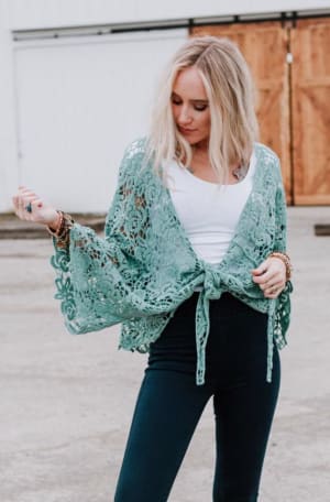 Crochet Petal Kimono Wrap - Mint - Three Bird Nest
