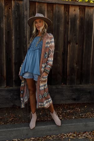 Multi / Santa Fe Rose Duster Cardigan in Multi