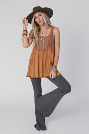 dylan-solid-raw-edge-flare-pant-charcoal/Charcoal