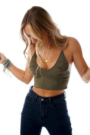 floral-textured-padded-bralette-olive/Olive