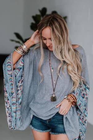 Fallon Embroidered Sleeve Kimono - Charcoal - Three Bird Nest
