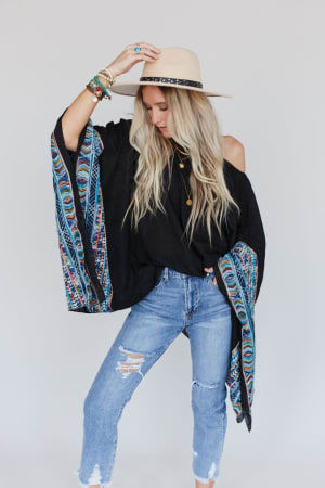 Fallon Embroidered Sleeve Poncho: undefined