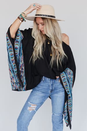 Fallon Embroidered Sleeve Poncho: undefined