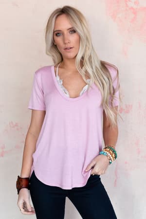 3BN Scoop Neck Bralette Tee - Pink | CORE - Three Bird Nest