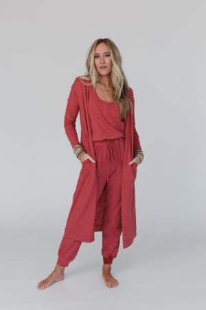 Set to Go Textured Jumpsuit And Cardigan Set: undefined