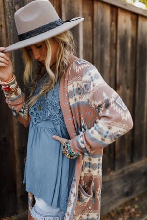 Multi / Santa Fe Rose Duster Cardigan in Multi
