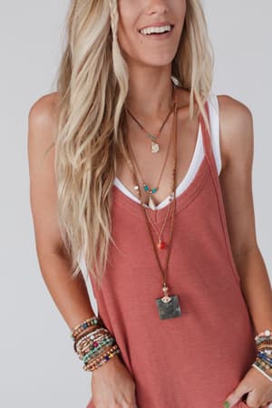 Giselle Stone and Shell Boho Necklace: undefined