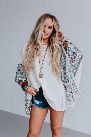 Fallon Embroidered Sleeve Poncho: undefined