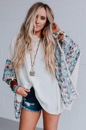 Fallon Embroidered Sleeve Poncho: undefined