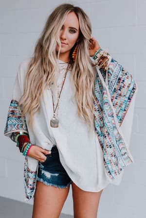 Fallon Embroidered Sleeve Poncho: undefined