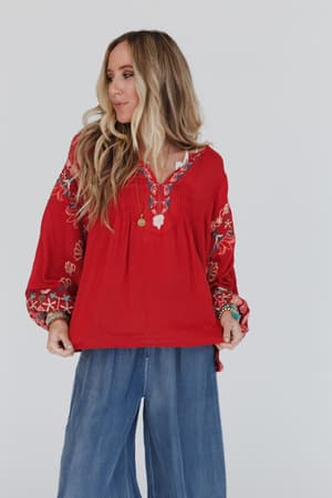 frida-embroidered-dolman-sleeve-top-rust/Red Orange