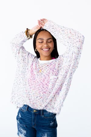 Speckled Beauty Pullover Sweater - White | Sweaters - Three Bird Nest