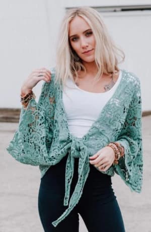 Crochet Petal Kimono Wrap - Mint - Three Bird Nest