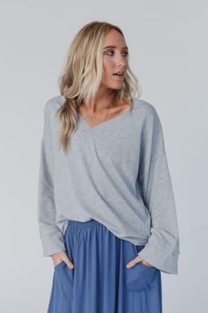 love-it-v-neckline-sweater-top-heather-gray/Heather Gray