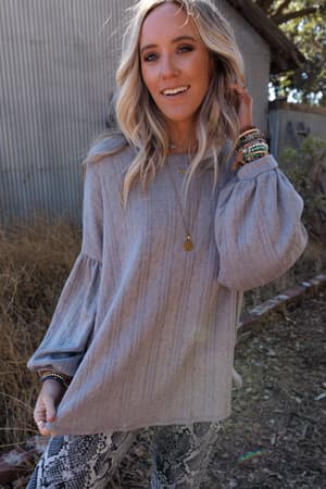 The Nest Sweet Heart Balloon Sleeve Knit Sweater - Gray