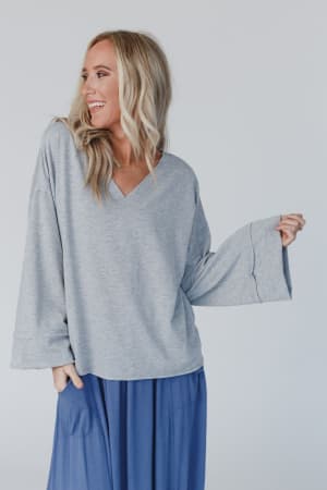 love-it-v-neckline-sweater-top-heather-gray/Heather Gray