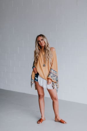Fallon Embroidered Sleeve Kimono - Mustard - Three Bird Nest