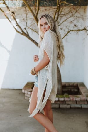 Mikka Sequin Frayed Trim Kimono - Natural  - Three Bird Nest