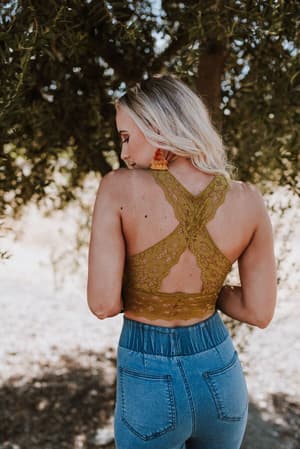 Peyton Lace Cross Back Bralette - Mustard - Three Bird Nest