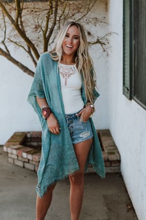Mikka Sequin Frayed Trim Kimono - Teal - Three Bird Nest
