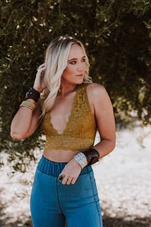 Peyton Lace Cross Back Bralette - Mustard - Three Bird Nest