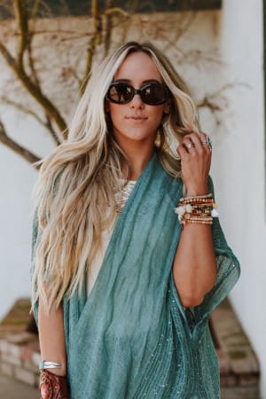 Mikka Sequin Frayed Trim Kimono - Teal - Three Bird Nest