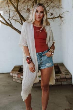 Mikka Sequin Frayed Trim Kimono - Natural - Three Bird Nest